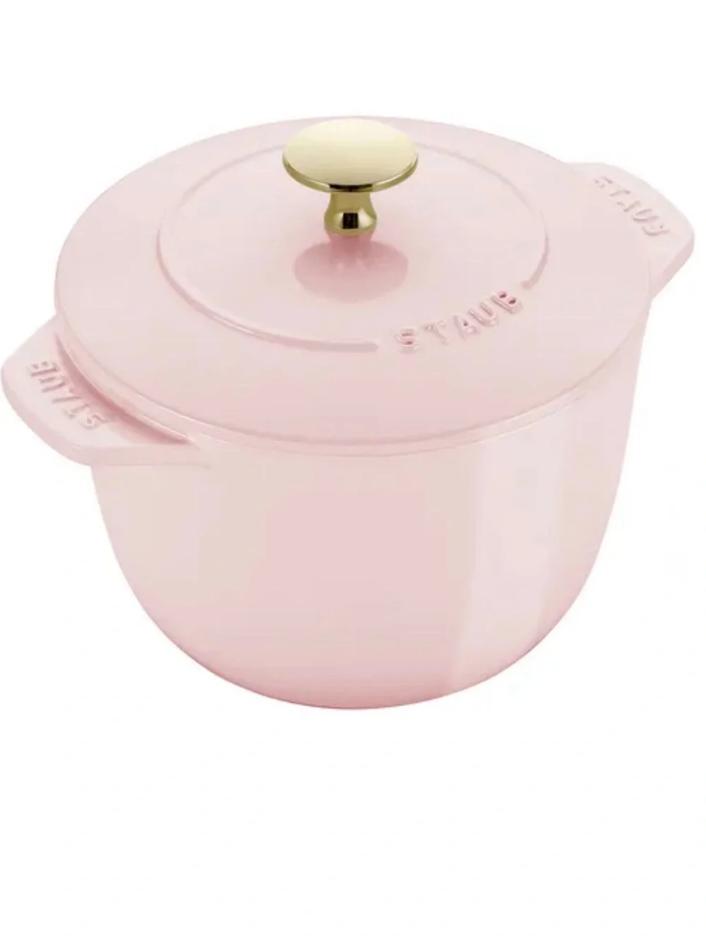 NWT Staub Pink Petite Round 1.5 QT Cast Iron Oven with Gold Knob